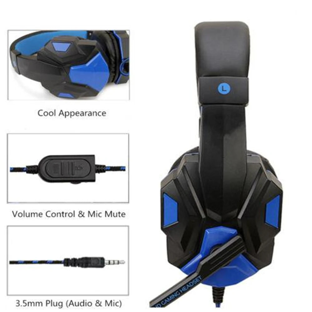 Auriculares para juegos con luz LED, micrófono, estéreo, graves profundos, para PC, portátil, PS4, Xbox