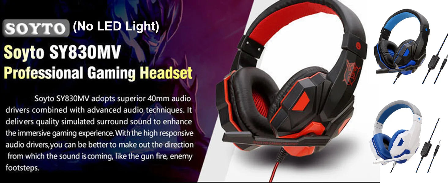 Auriculares para juegos con luz LED, micrófono, estéreo, graves profundos, para PC, portátil, PS4, Xbox