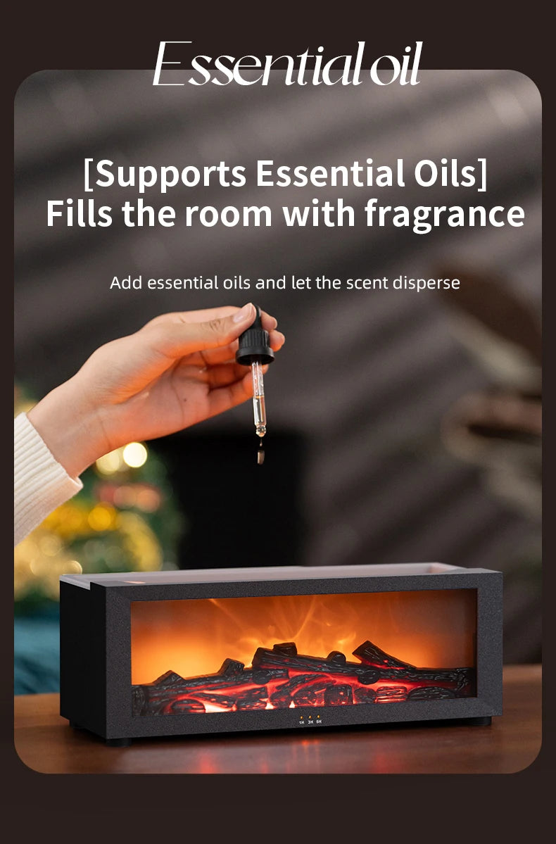 Flame Humidifier Simulated Fireplace At Night Time Remote Control Bass Large Spray Aroma Diffuser Oil Christmas Gifts