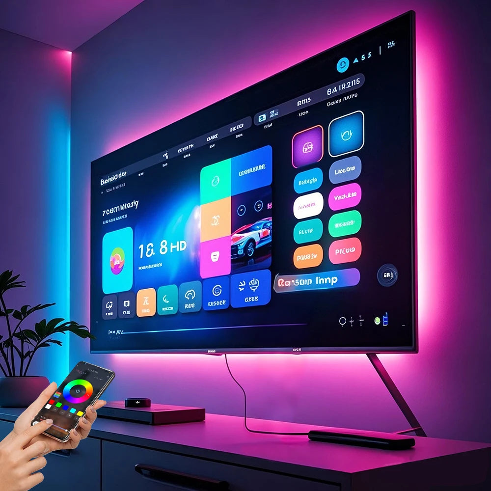 GIPOYENT TV LED Backlight Light Strip Bluetooth APP Control Music Sync RGB Color Changi Backlight For TV 32-60 Inch 3M-10M