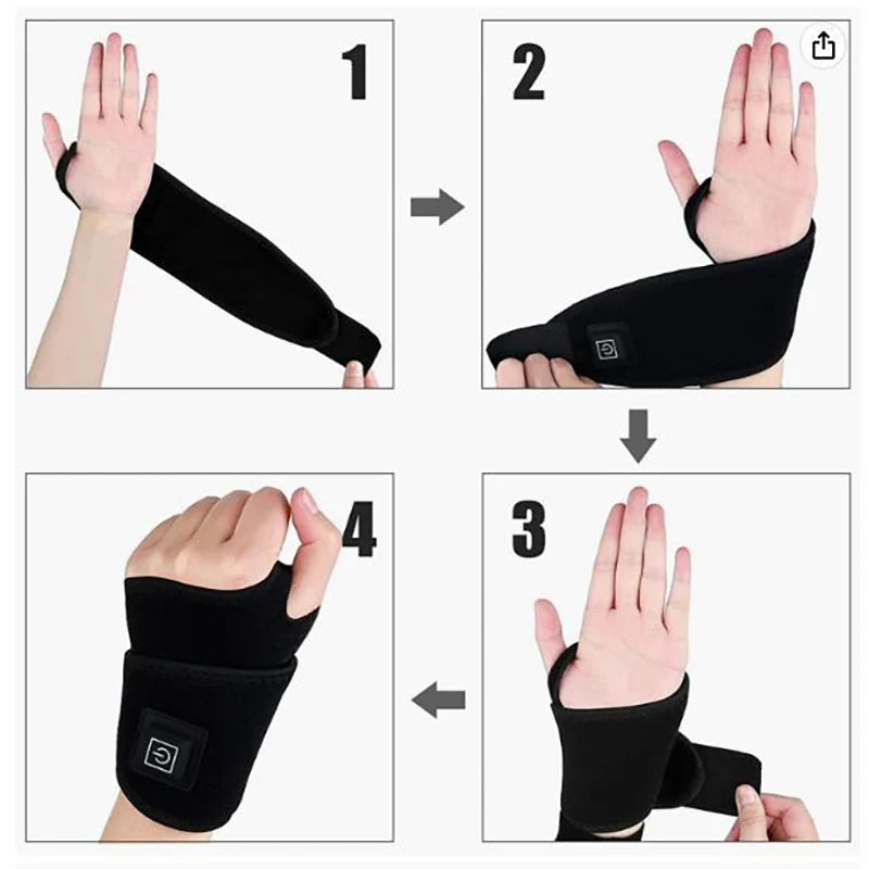 Manga de soporte para muñeca con calefacción eléctrica, protector de muñeca ajustable, correa negra transpirable, herramienta para proteger las articulaciones de las manos y los deportes.