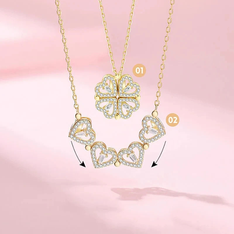 Collier pendentif magnétique Love pour femme, collier trèfle en forme de cœur, pendentif porte-bonheur 4 en 1, bijoux cadeau