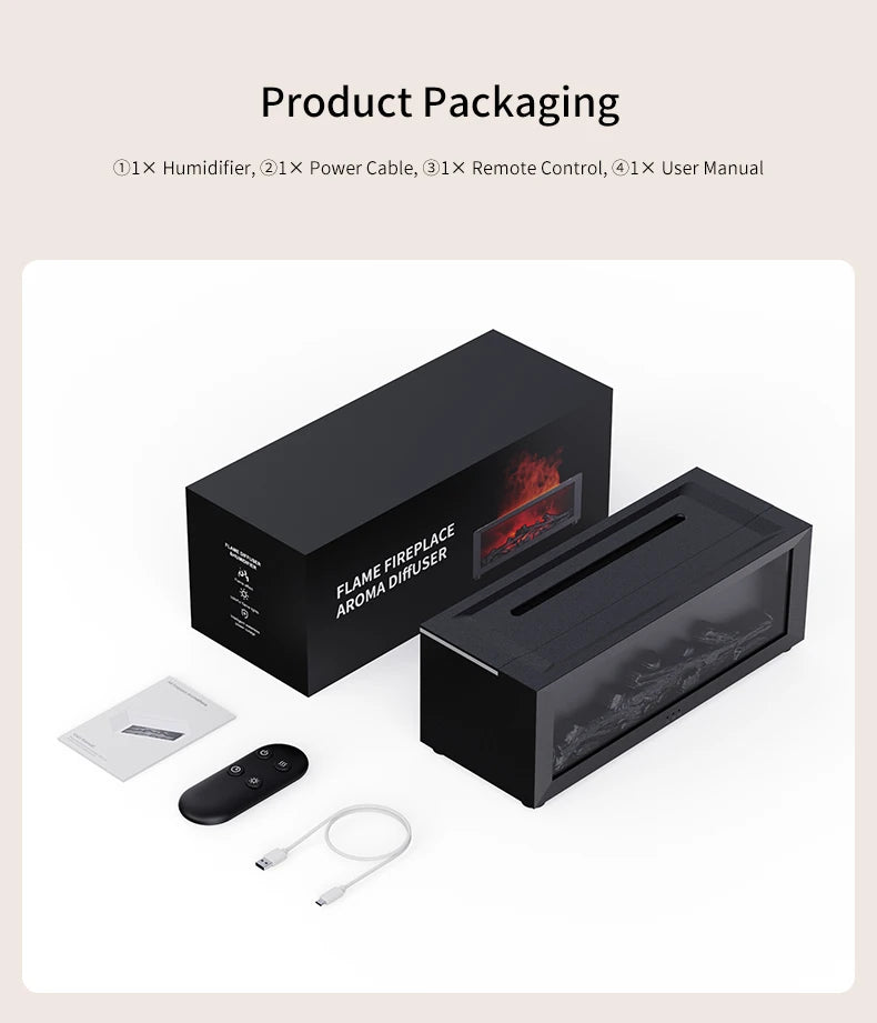 Flame Humidifier Simulated Fireplace At Night Time Remote Control Bass Large Spray Aroma Diffuser Oil Christmas Gifts