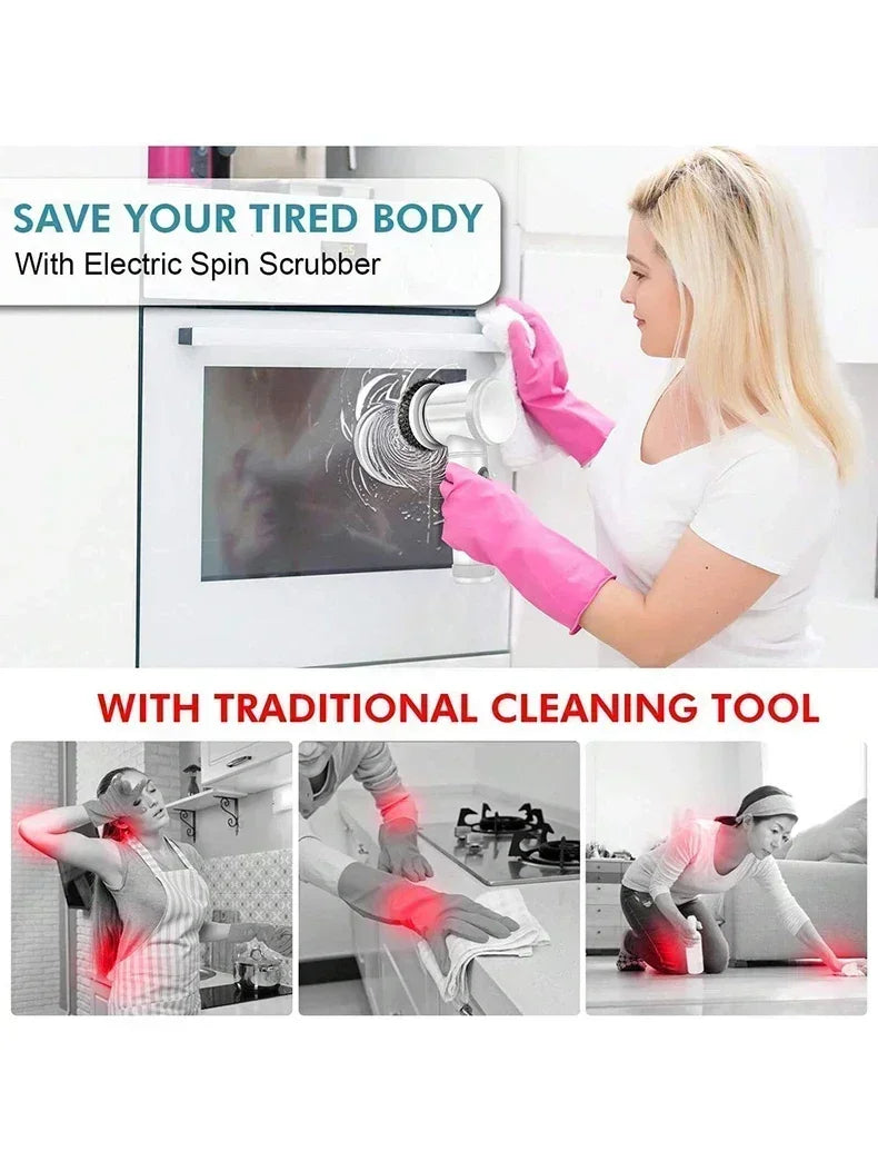 Electric Spin Scrubber, Bathroom Cordless Cleaning Brush Power Scrubber with 5 Replaceable Brush Heads, Electric Cleaning Brush