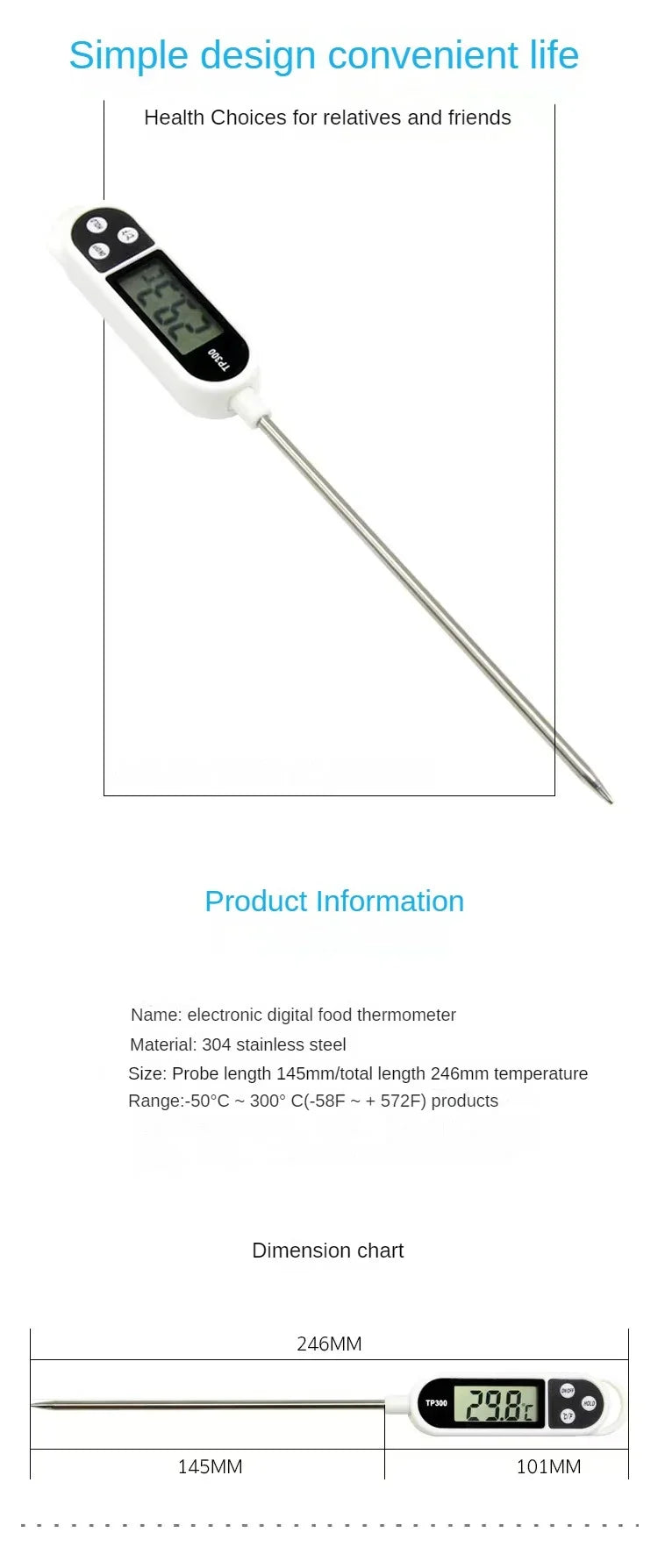 Digital Kitchen Thermometer Digital Temperature MeasuringTool for Meat Electronic Food Thermometer LCD Display Food Thermometer