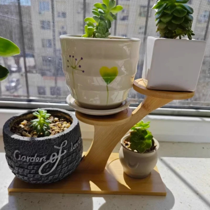 Estante de bambú de 2 niveles para el hogar y la oficina, diseño compacto, perfecto para escritorios y balcones.