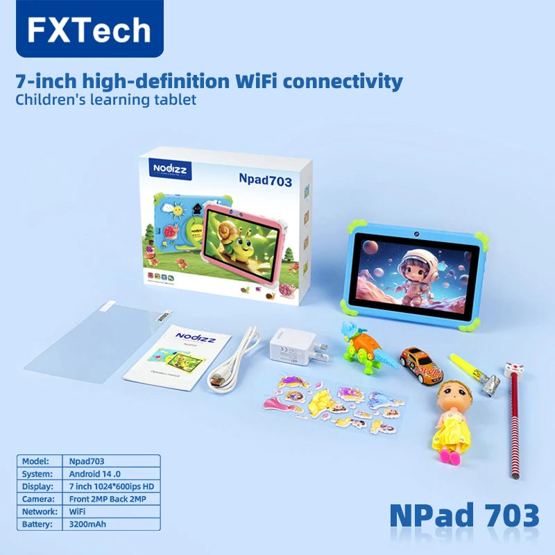 Kids Tablet 4GB + 128GB Memory Napd 703 Tablet 4 Core 7.01 HD Display 3200mAh WIFI-5G Android 14 Tablets for Children Girls 2025