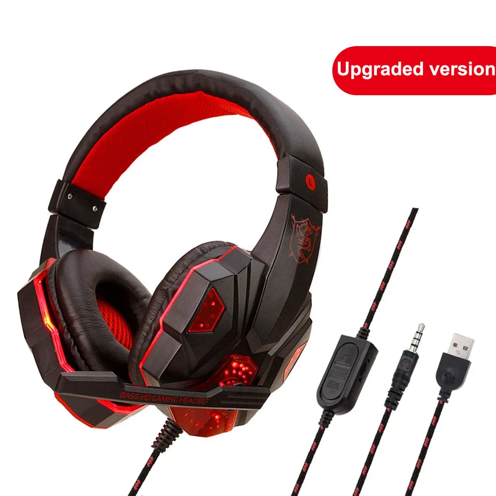 Auriculares para juegos con luz LED, micrófono, estéreo, graves profundos, para PC, portátil, PS4, Xbox