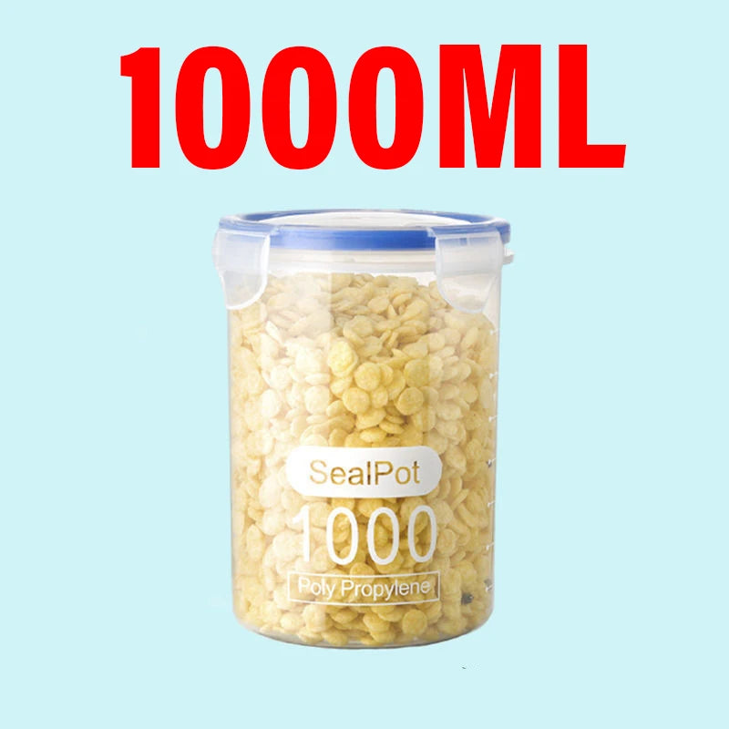 Tanque sellado de plástico de gran capacidad, cajón para verduras, cocina, organizador de almacenamiento de granos con báscula, caja sellada, frasco transparente, contenedor de especias