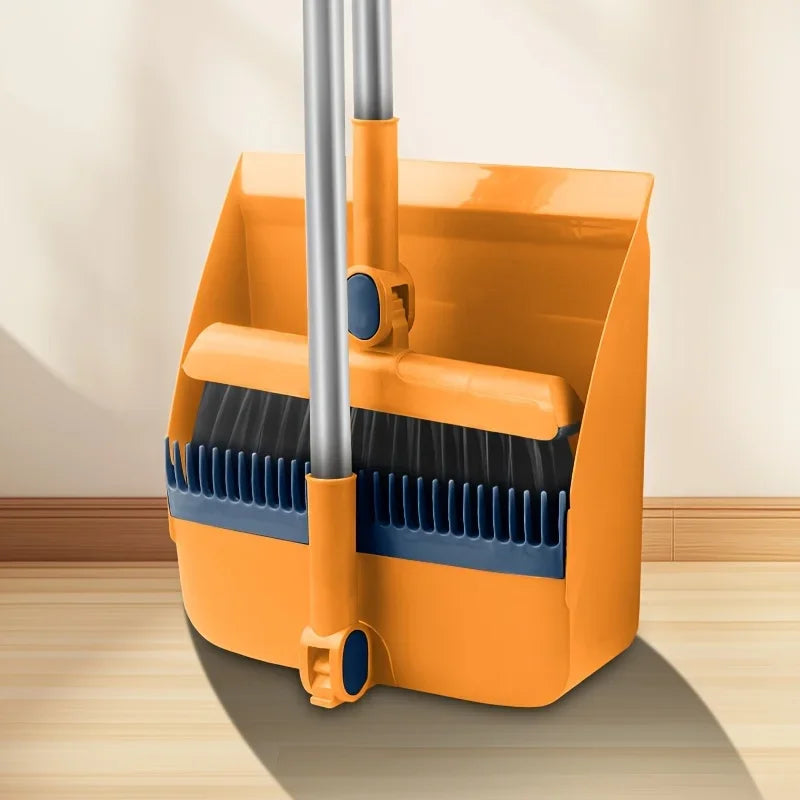 3-in-1 Rotatable Foldable Magnetic Broom and Dustpan Set with Thick Bristles for Pet Hair Removal Home Cleaning