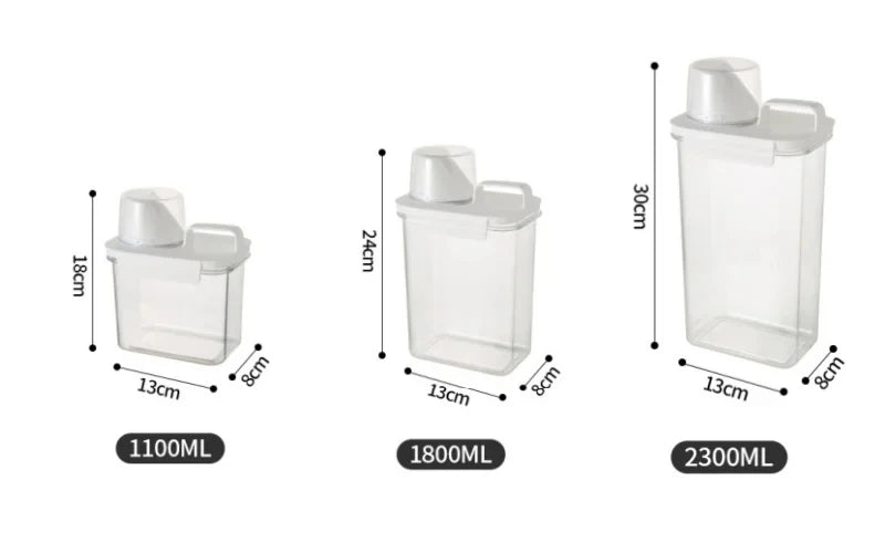 Dispensador hermético de detergente para ropa, caja de almacenamiento de polvo, recipiente transparente para detergente líquido con tapas, tarro