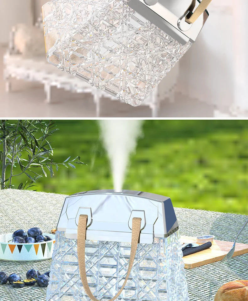 Crystal Bag Air Humidifier 300ML USB Rechargeable Aroma Diffuser Essential Oils Color Lights Mist Sprayer for Home Bedroom Gift