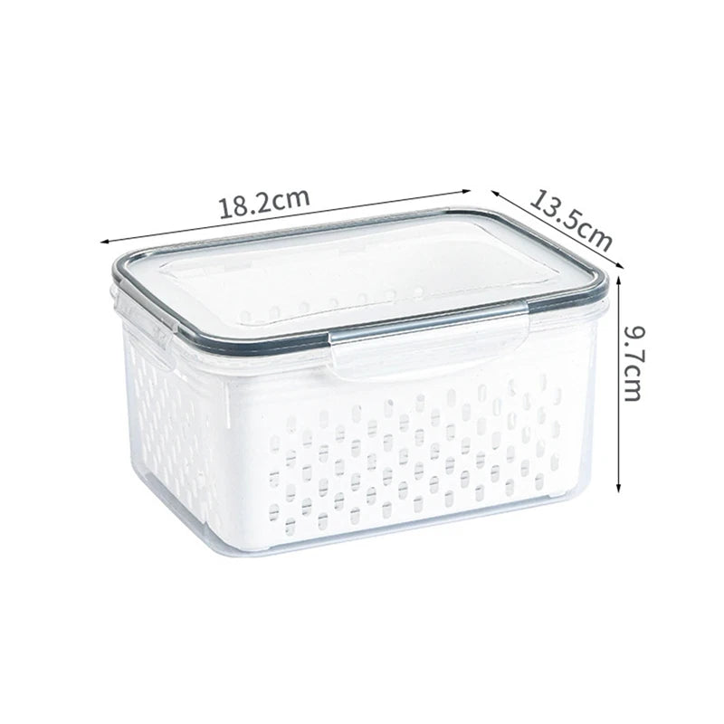 Lot de 3 boîtes de conservation pour réfrigérateur avec couvercles et passoire, boîtes de rangement pour fruits et légumes