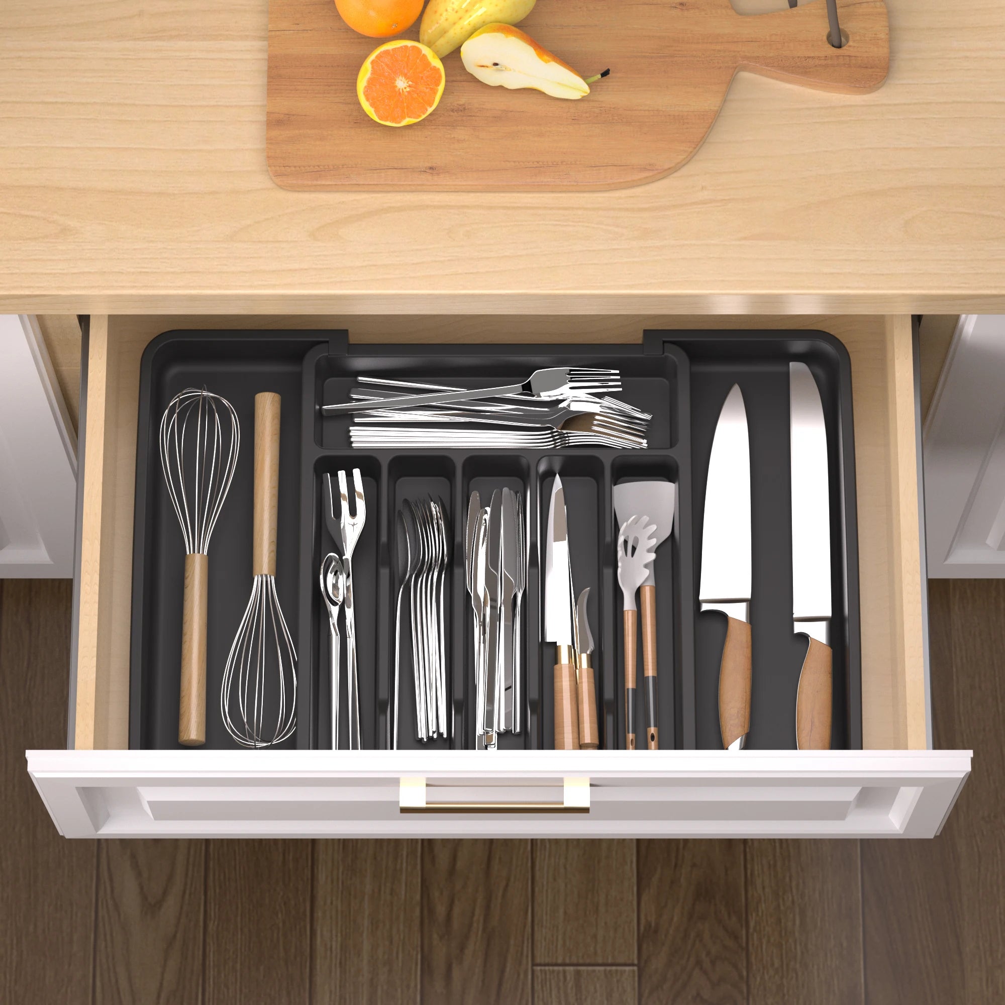 Silverware Drawer Organizer, Expandable Utensil Tray for Kitchen, BPA Free Flatware and Cutlery Holder, Adjustable Plastic Stora