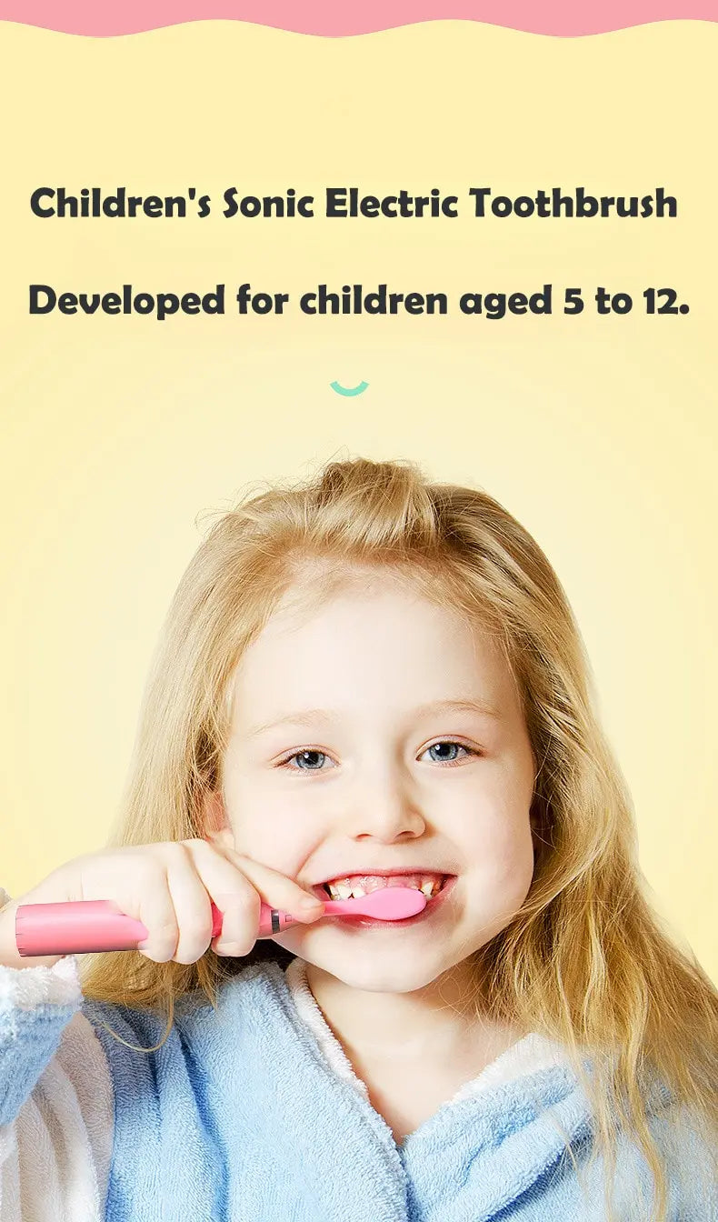 Children's Electric Toothbrush with 5 Replacement Heads Kids Cartoon Ultrasonic Sonic Battery Tooth Brushes Electric Toothbrush