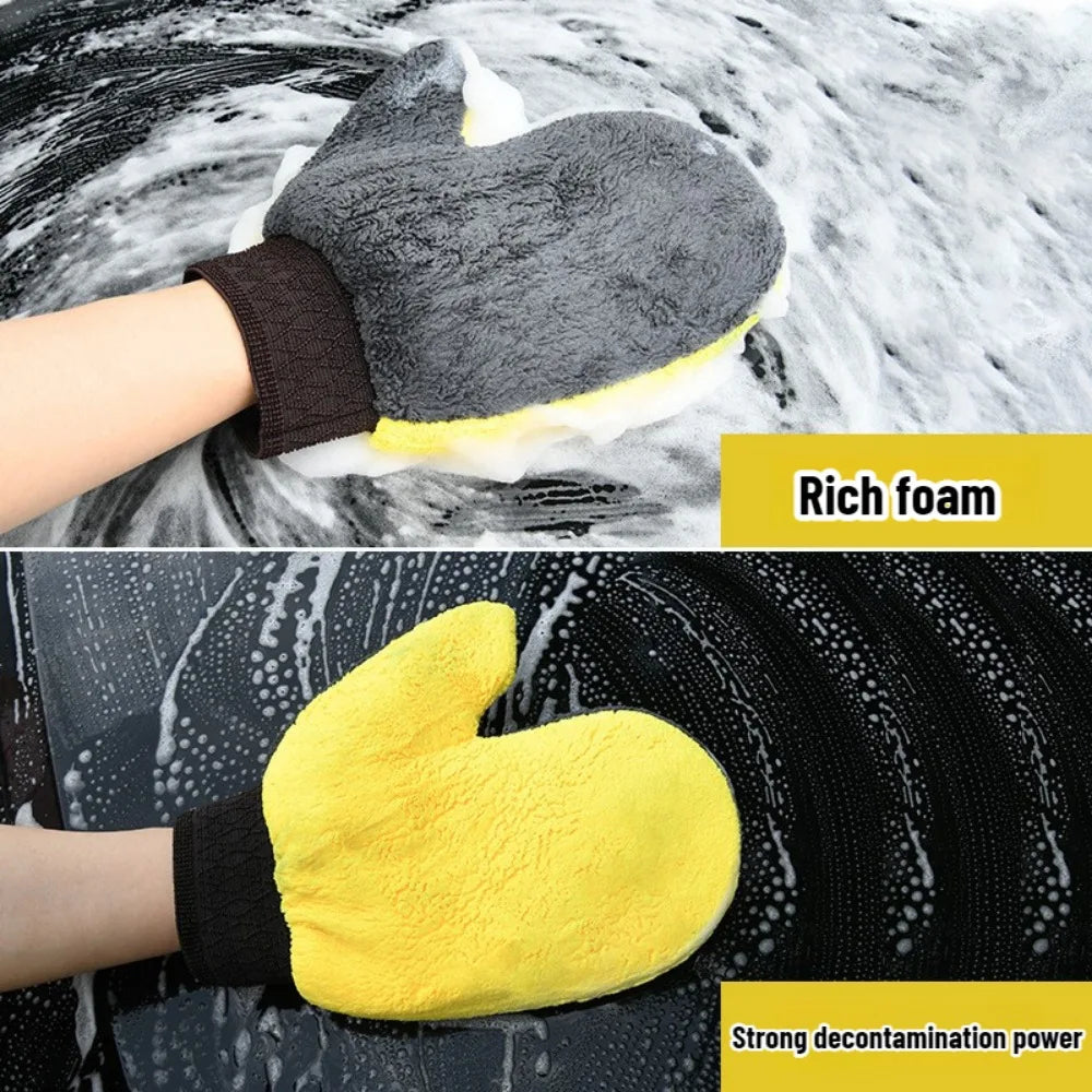 1/2 guantes de microfibra de lujo para lavado de autos, herramienta de limpieza para uso doméstico, cepillo de limpieza multifunción, guantes de lavado para detalles.