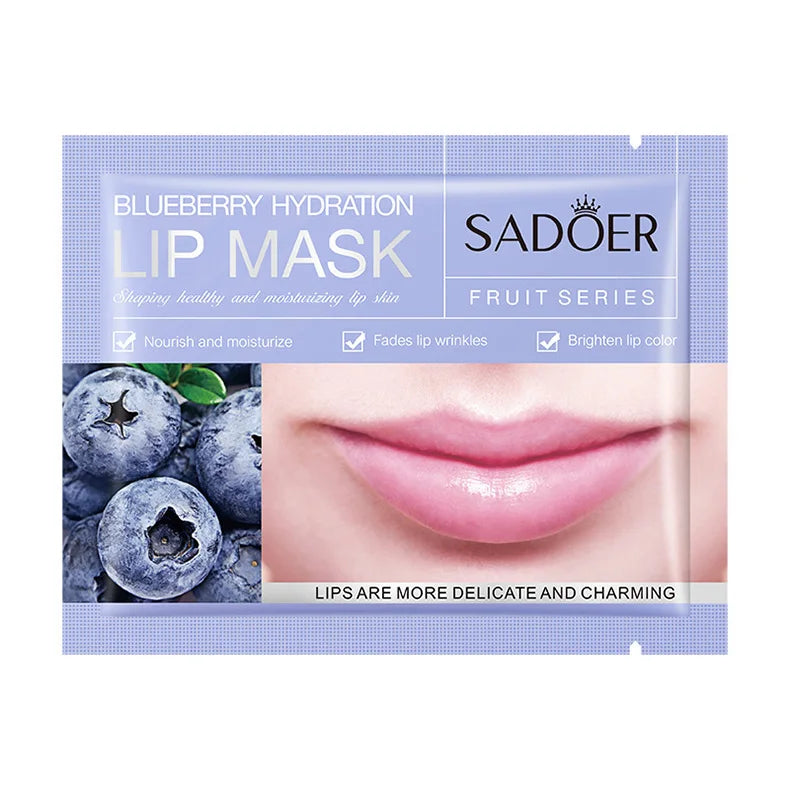 10pcs SADOER Fruits Moisturizing Lip Mask Lips Skin Care Nourishing Hydrating Crystal Collagen Gel Lip Patches Lips Plumper