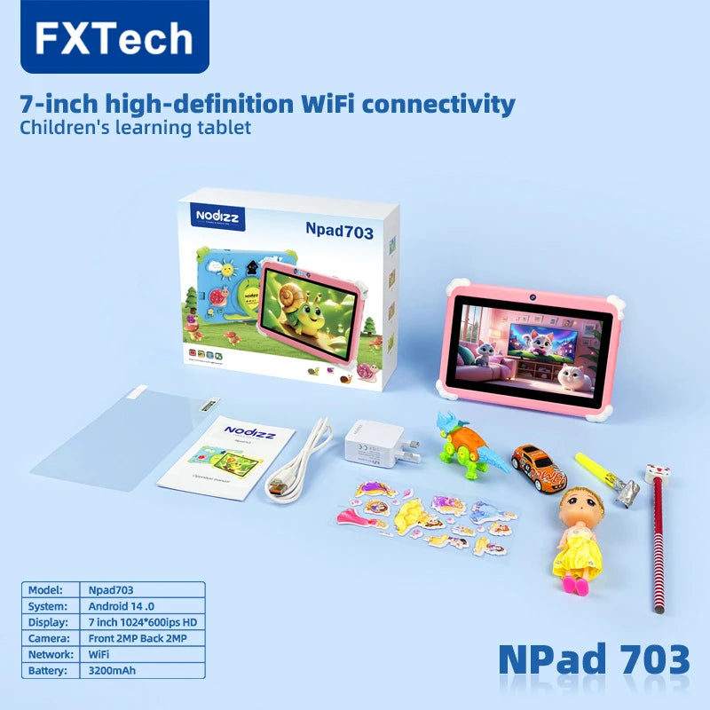 Kids Tablet 4GB + 128GB Memory Napd 703 Tablet 4 Core 7.01 HD Display 3200mAh WIFI-5G Android 14 Tablets for Children Girls 2025