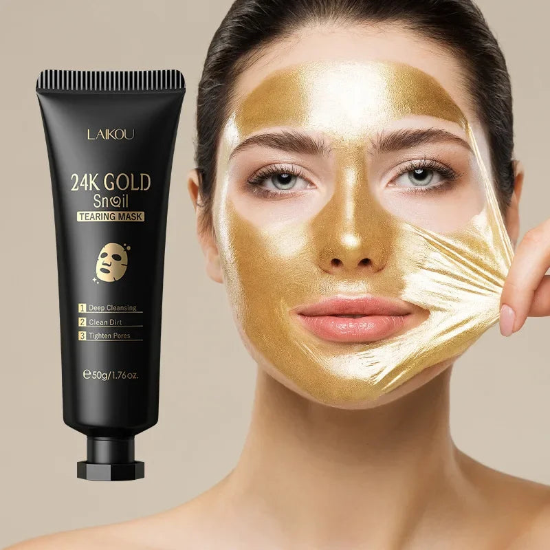 Masque LAIKOU 24K Gold SNAIL TEARING, nettoyant en profondeur, élimine les points noirs, soin du visage, 50 g