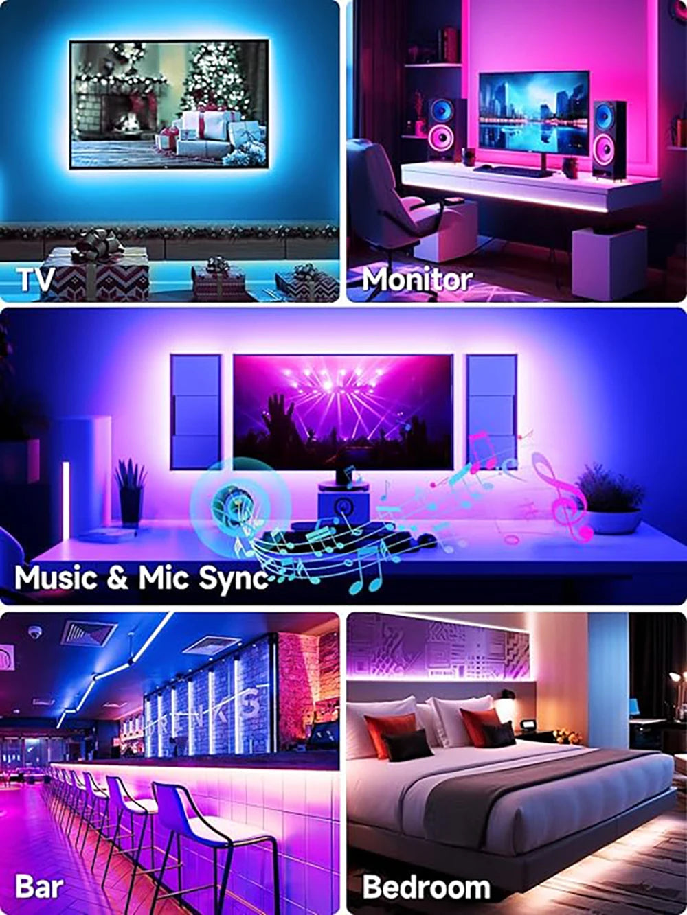 GIPOYENT TV LED Backlight Light Strip Bluetooth APP Control Music Sync RGB Color Changi Backlight For TV 32-60 Inch 3M-10M