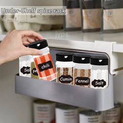 Estante de especias de cocina autoadhesivo para montar en la pared, debajo del estante, organizador de especias para botellas de condimentos, estante de almacenamiento de cocina