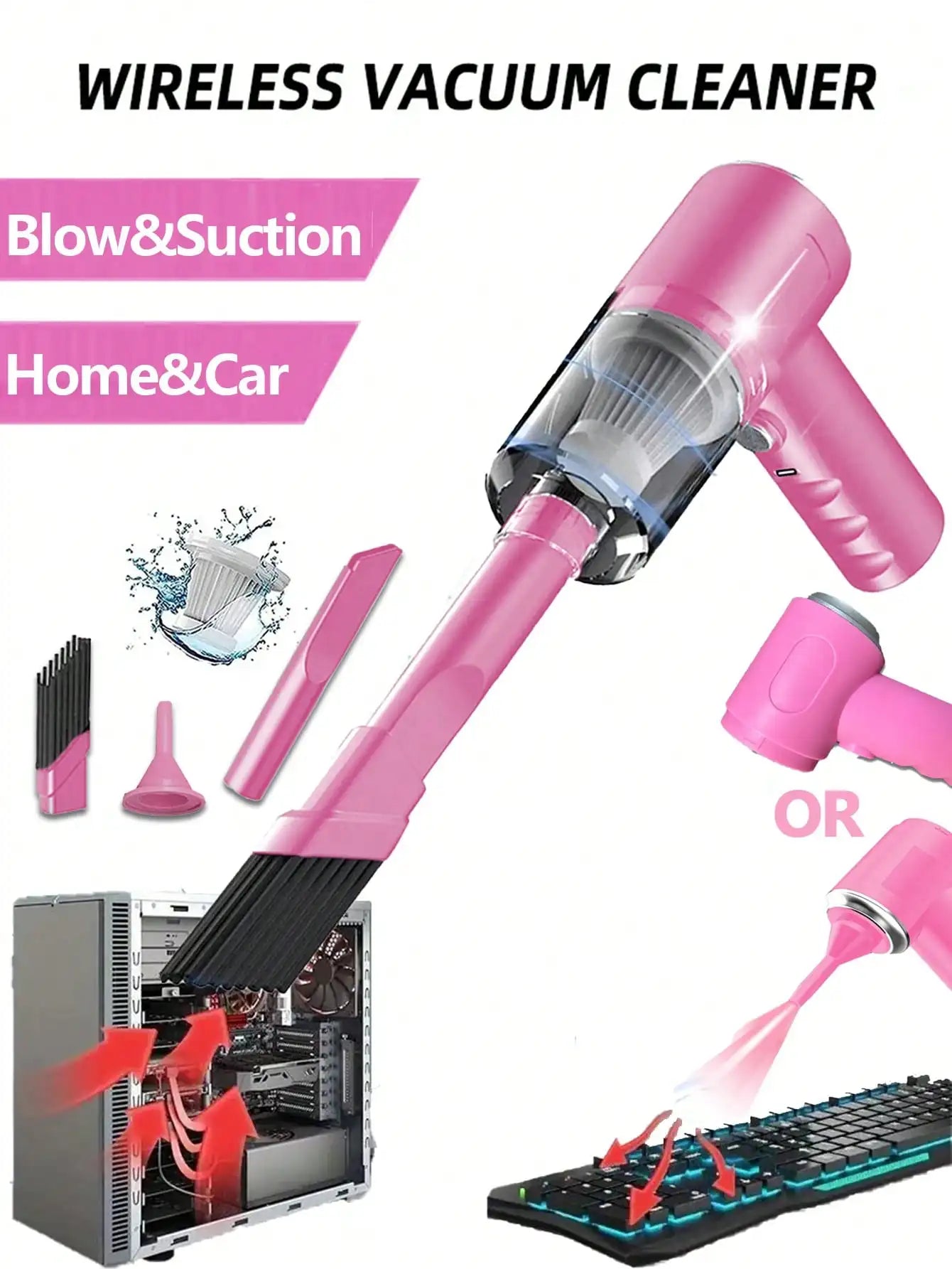 Aspiradora 3 en 1 con succión y soplado integrados, aspiradora combinada con carga USB, aspiradora pequeña para coche y hogar.