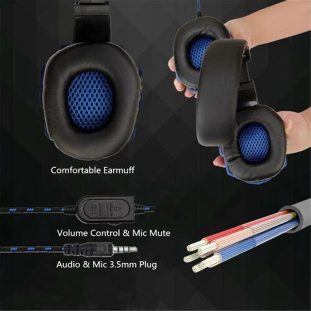 Auriculares para juegos con luz LED, micrófono, estéreo, graves profundos, para PC, portátil, PS4, Xbox