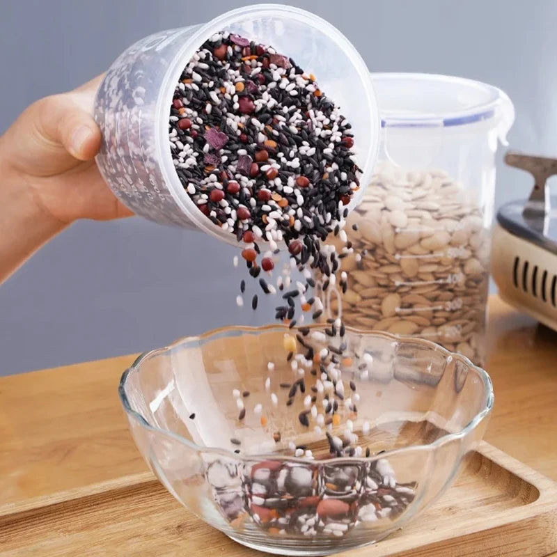Tanque sellado de plástico de gran capacidad, cajón para verduras, cocina, organizador de almacenamiento de granos con báscula, caja sellada, frasco transparente, contenedor de especias
