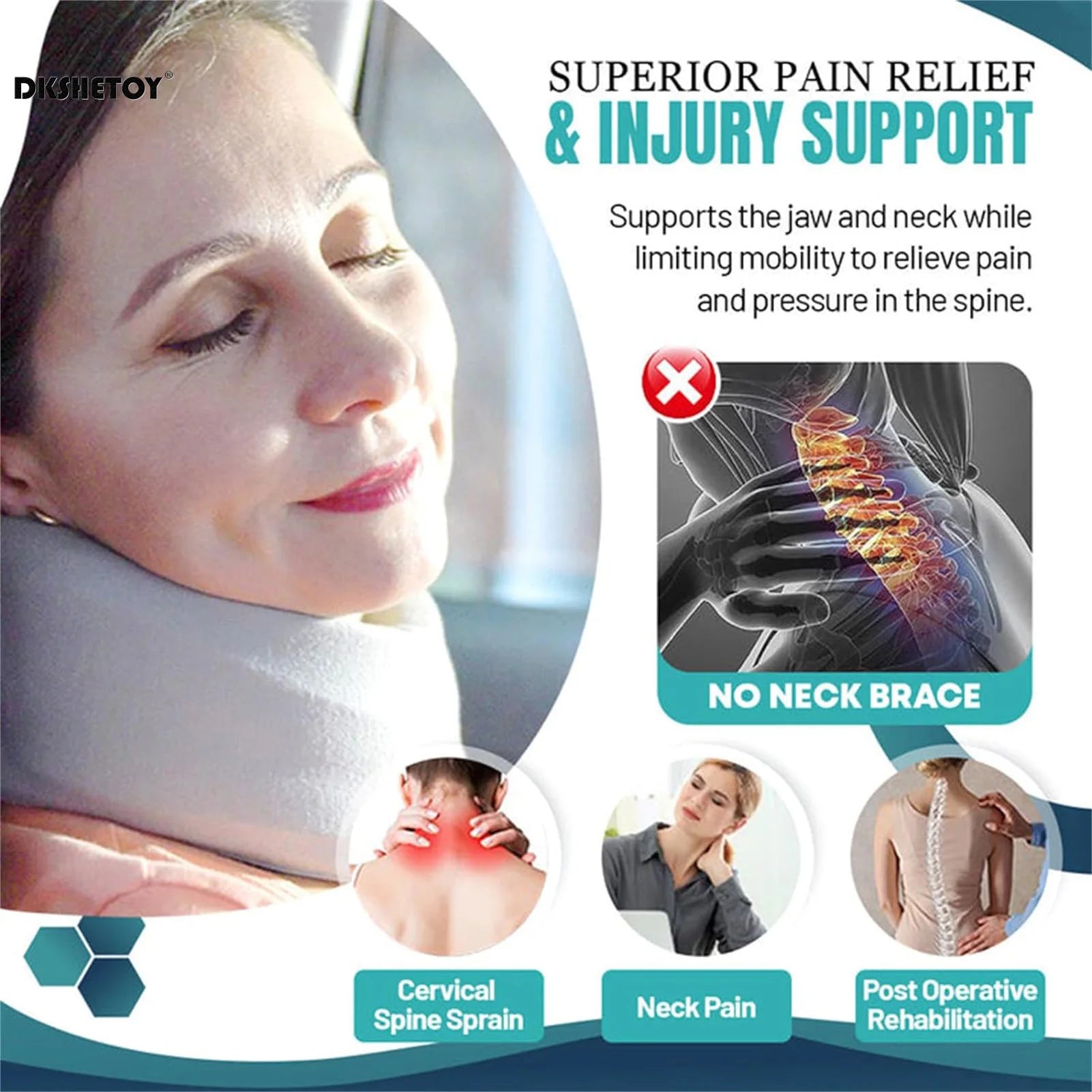 Soft Foam Neck Brace Support Adjustable Braces with Replacement Cover for Home School Office Travel