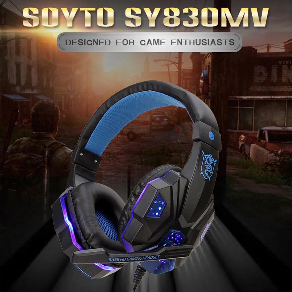 Auriculares para juegos con luz LED, micrófono, estéreo, graves profundos, para PC, portátil, PS4, Xbox