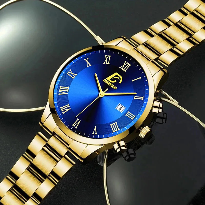 Montres à quartz minimalistes pour hommes, montre-bracelet de luxe en or, montre-bracelet pour hommes, montre-bracelet décontractée avec calendrier
