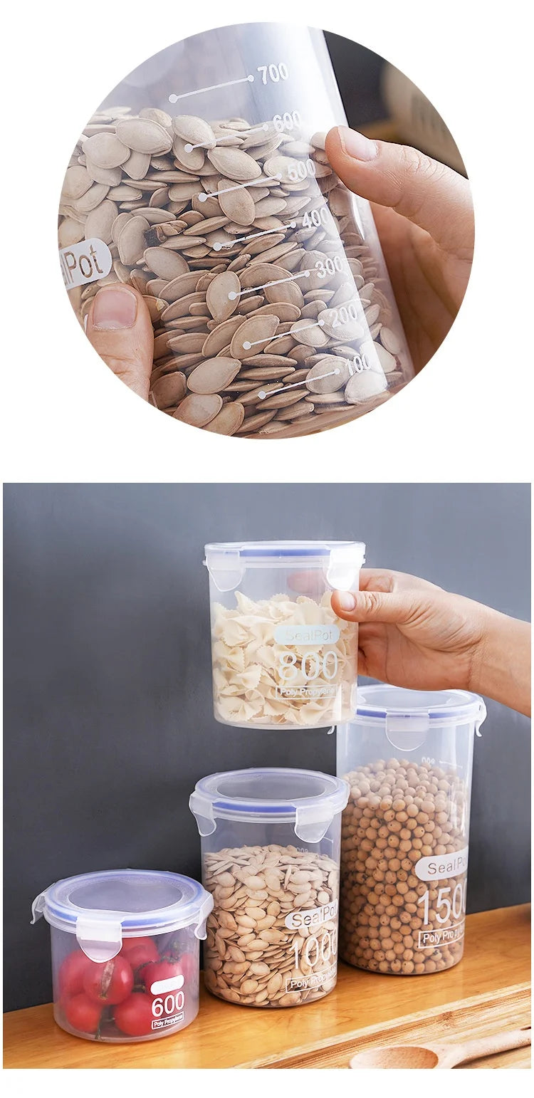 Tanque sellado de plástico de gran capacidad, cajón para verduras, cocina, organizador de almacenamiento de granos con báscula, caja sellada, frasco transparente, contenedor de especias