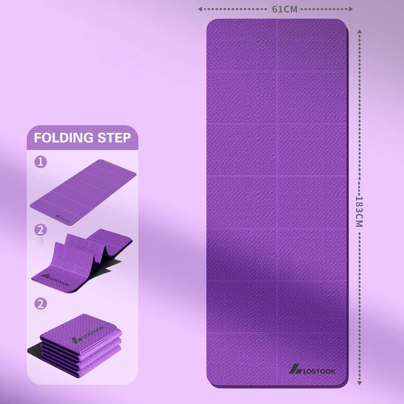 1PC Foldable Yoga Mat Eco Friendly Tpe Folding Travel Fitness Exercise Double Sided Non-Slip For Pilates & Floor Workouts