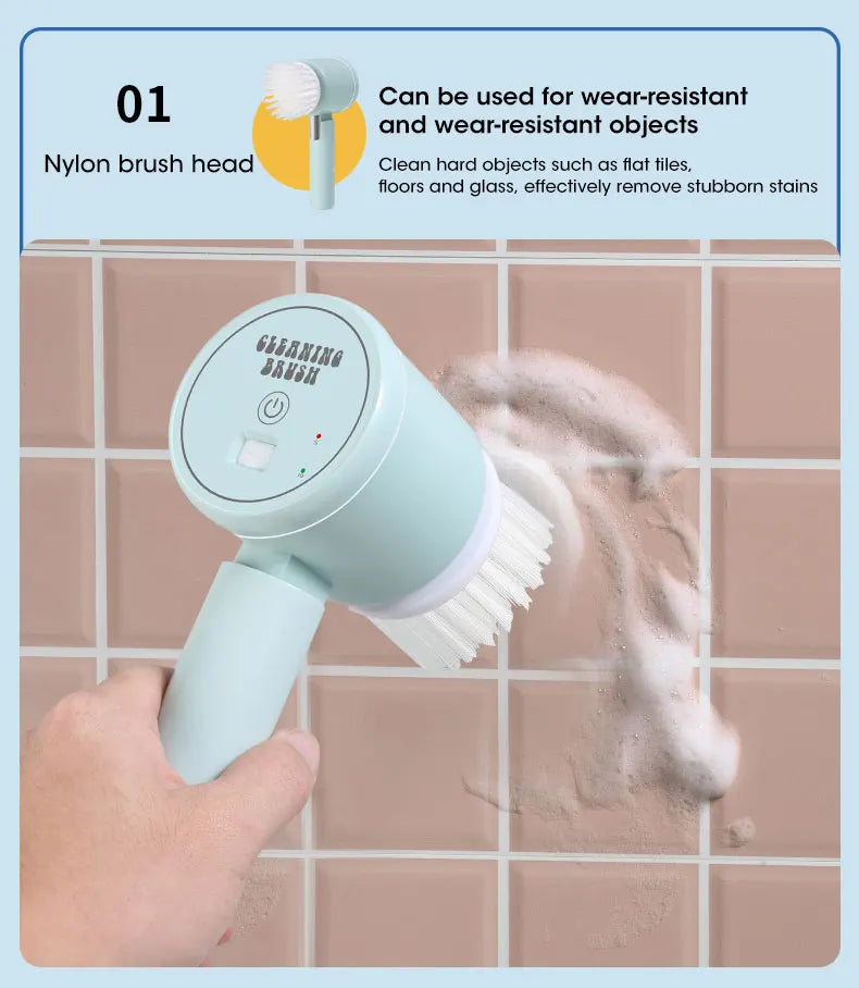 Electric Spin Scrubber, Bathroom Cordless Cleaning Brush Power Scrubber with 5 Replaceable Brush Heads, Electric Cleaning Brush