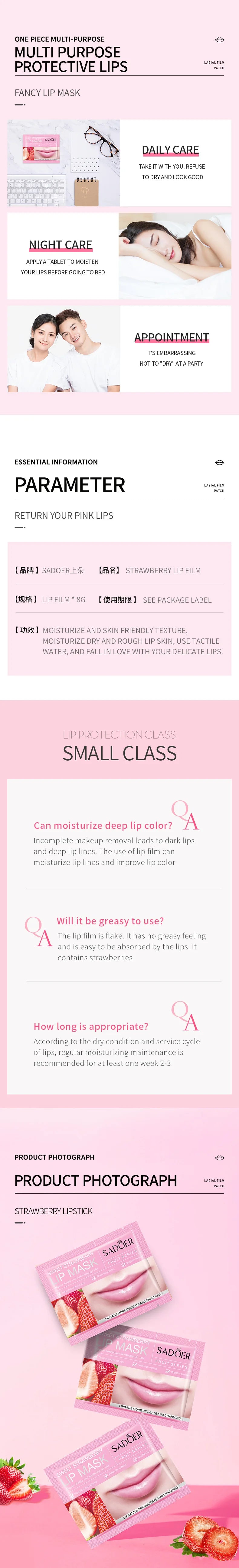 10pcs SADOER Fruits Moisturizing Lip Mask Lips Skin Care Nourishing Hydrating Crystal Collagen Gel Lip Patches Lips Plumper