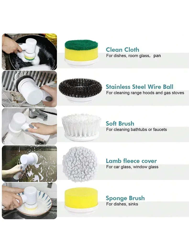 Electric Spin Scrubber, Bathroom Cordless Cleaning Brush Power Scrubber with 5 Replaceable Brush Heads, Electric Cleaning Brush