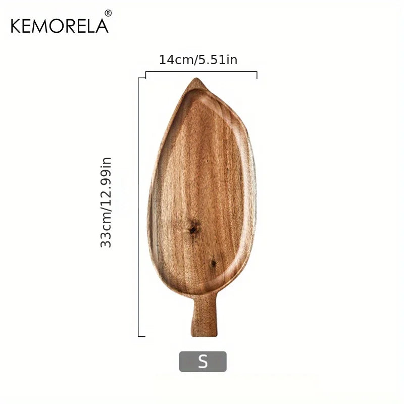 Japanese Style High Aesthetic Wooden Leaf Shaped Afternoon Tea Snack Tray,  Western Food Sushi Tray Dessert Fruits Dining Plate