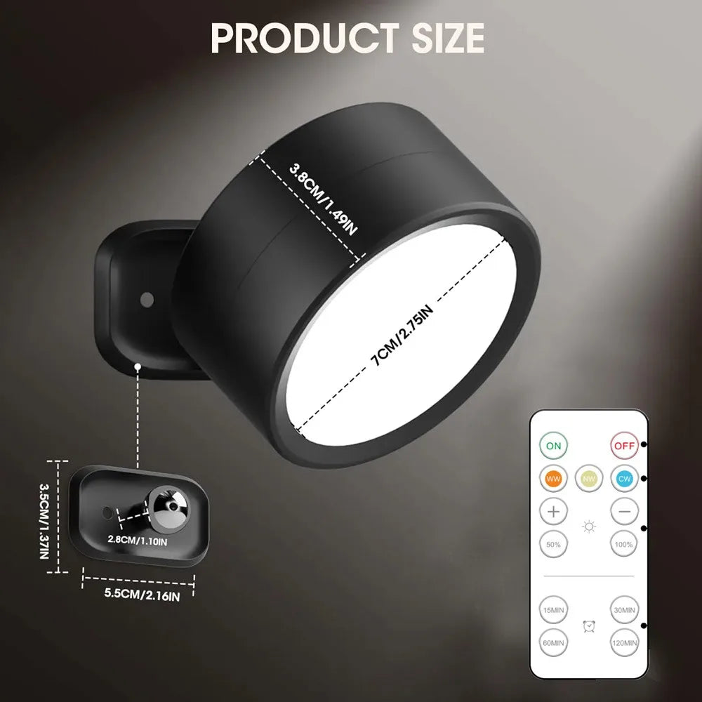 Magnetic LED Wall Light Night Dimmable Magnetic Picture Lights 360° Rotation Touch Remote Control Cabinet Spotlight Night Lamp