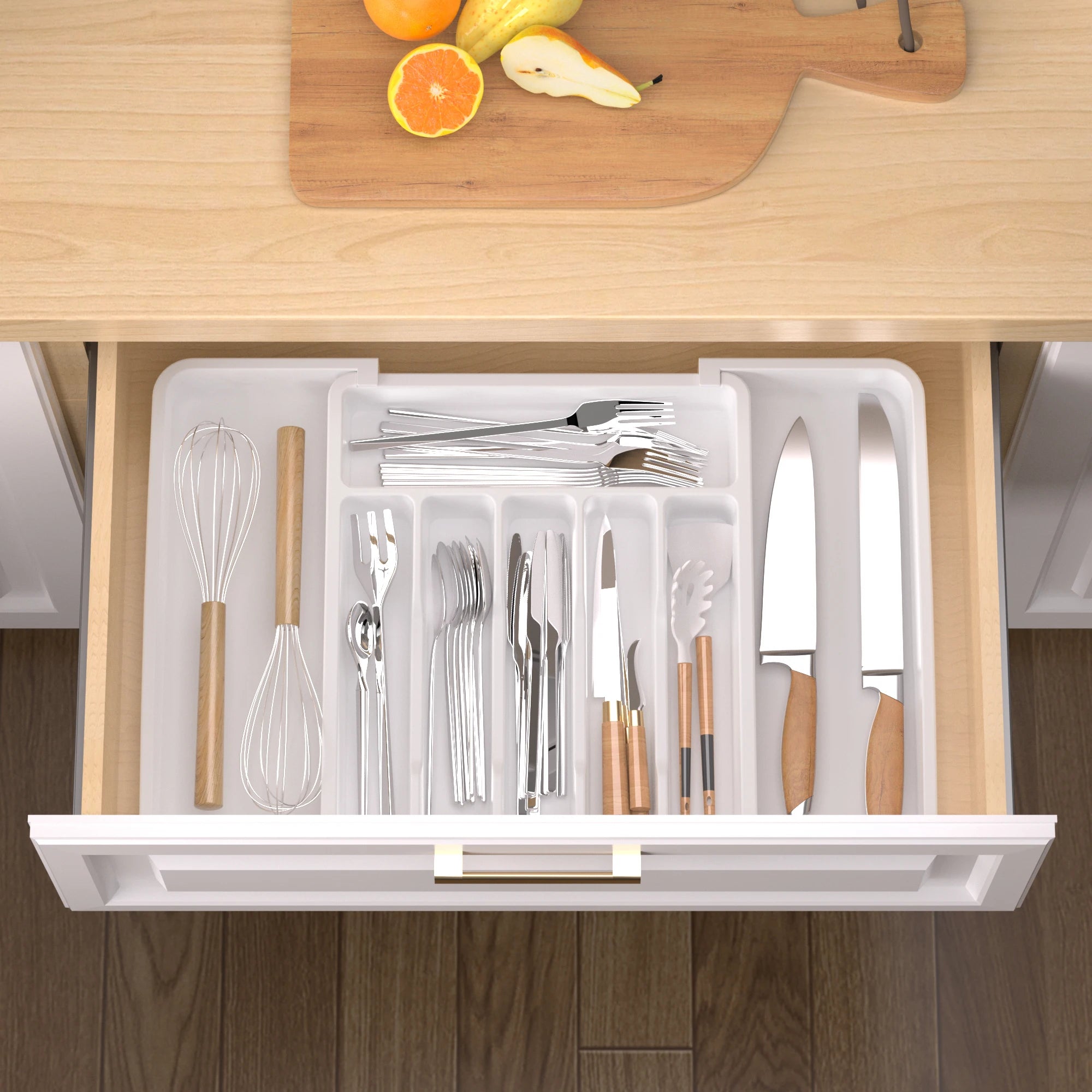 Silverware Drawer Organizer, Expandable Utensil Tray for Kitchen, BPA Free Flatware and Cutlery Holder, Adjustable Plastic Stora
