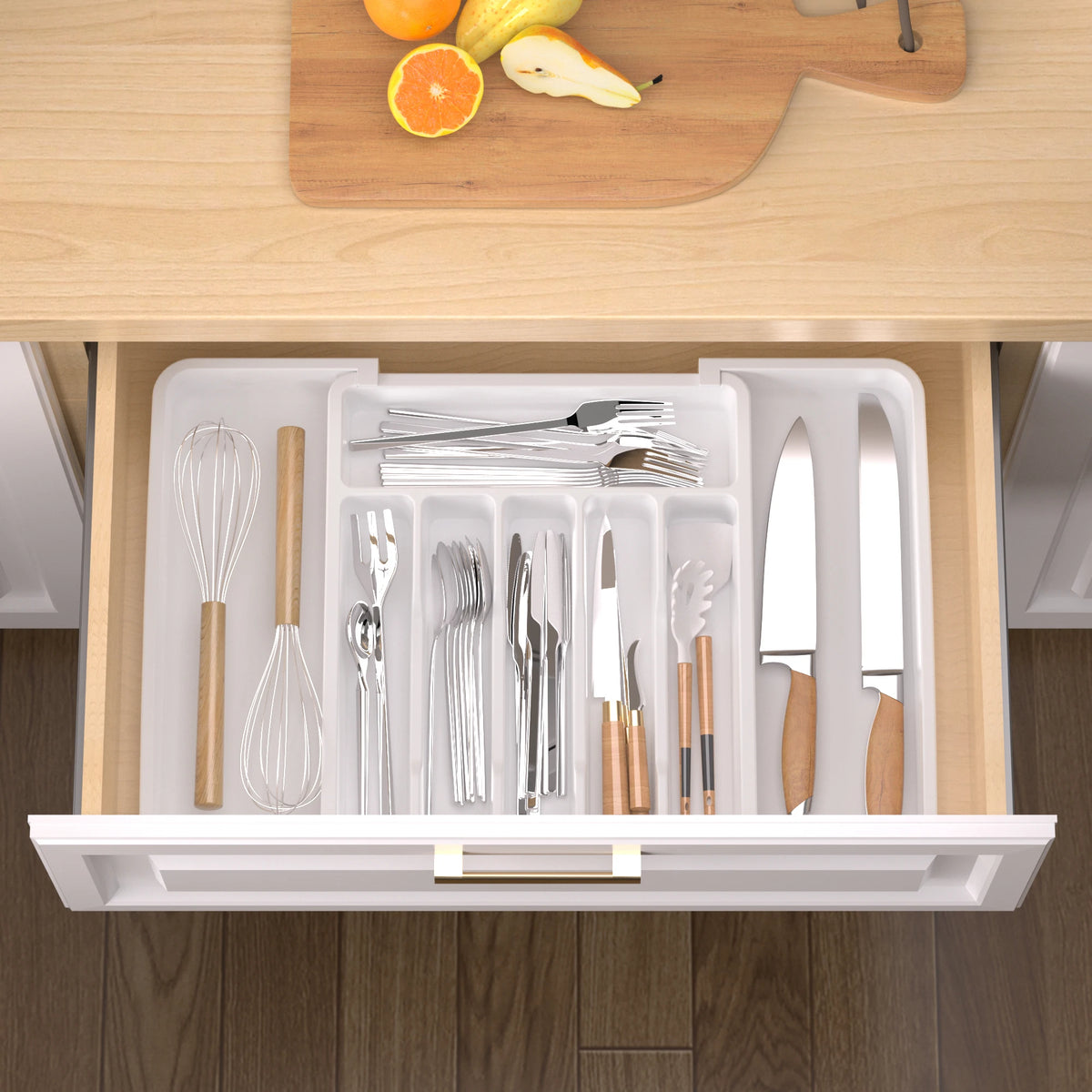 Silverware Drawer Organizer, Expandable Utensil Tray for Kitchen, BPA Free Flatware and Cutlery Holder, Adjustable Plastic Stora
