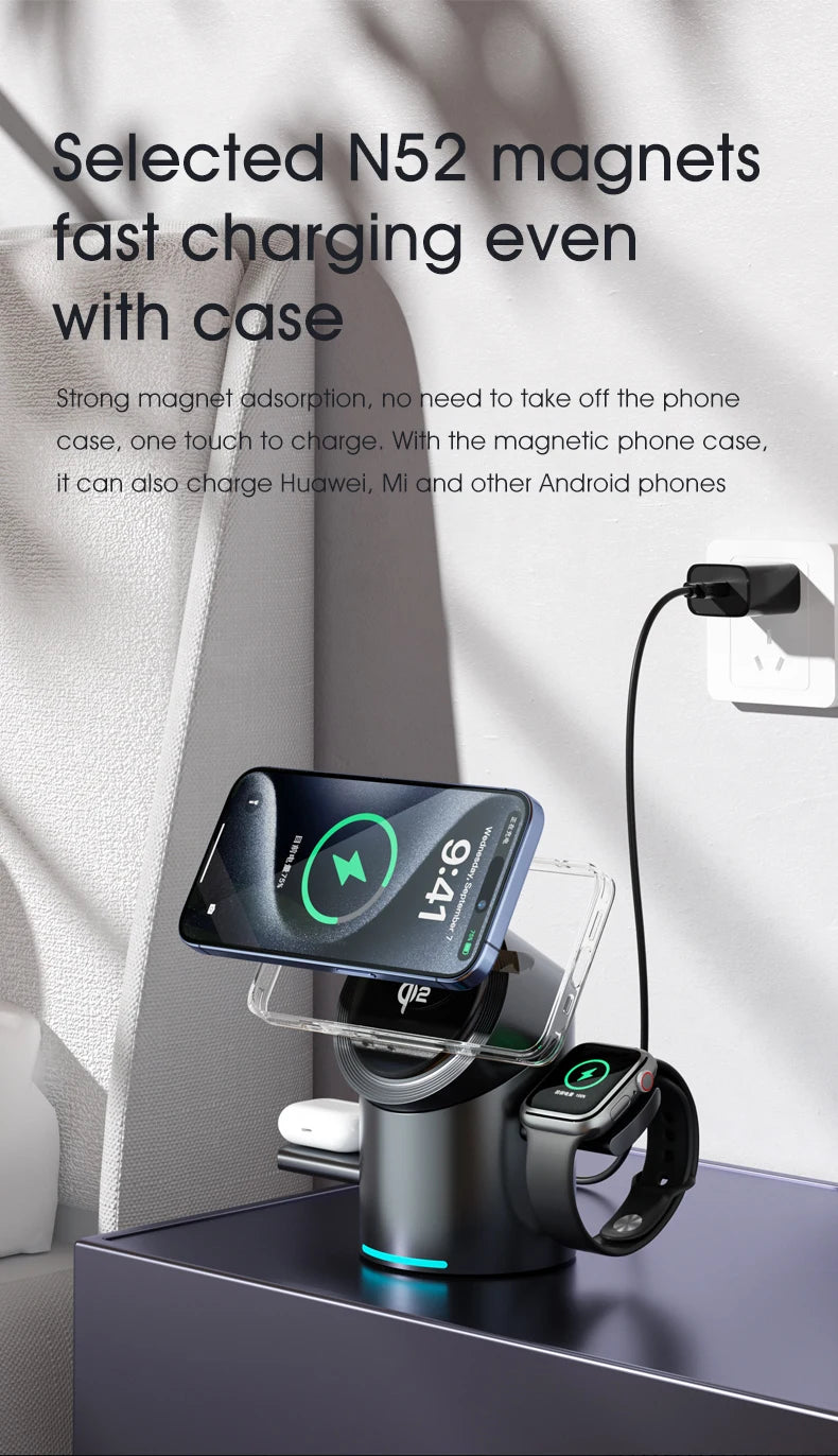 New Smart 15W Qi2 3 In 1 Magsafe Magnetic Autorotation Wireless Charger For iPhone iWatch Airpods Fast Charging Dock Station