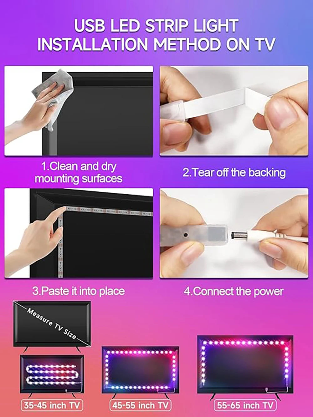 GIPOYENT TV LED Backlight Light Strip Bluetooth APP Control Music Sync RGB Color Changi Backlight For TV 32-60 Inch 3M-10M