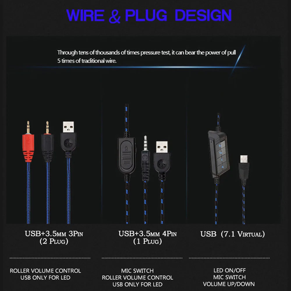 Auriculares para juegos con luz LED, micrófono, estéreo, graves profundos, para PC, portátil, PS4, Xbox