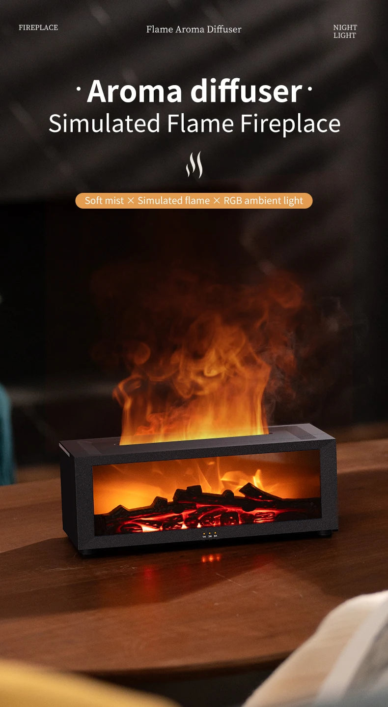 Flame Humidifier Simulated Fireplace At Night Time Remote Control Bass Large Spray Aroma Diffuser Oil Christmas Gifts