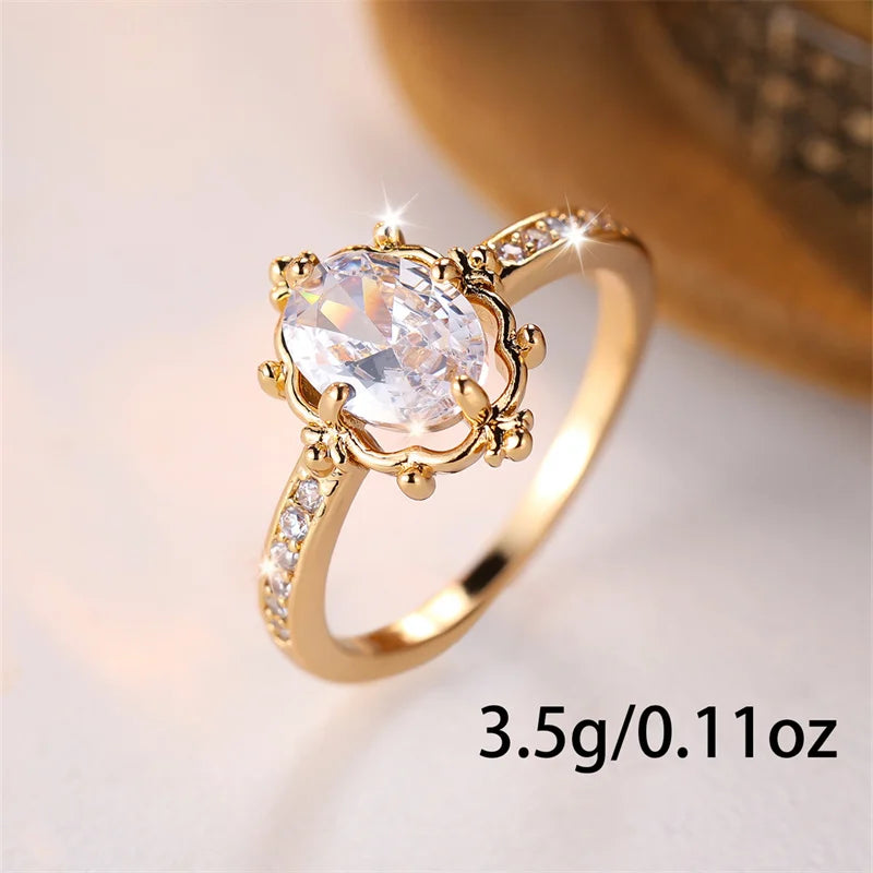 Delicate Female Oval Stone White Zircon Wedding Bands Antique Gold Color Promise Engagement Rings For Women Mothers Day Jewelry
