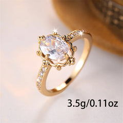 Delicate Female Oval Stone White Zircon Wedding Bands Antique Gold Color Promise Engagement Rings For Women Mothers Day Jewelry