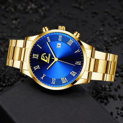 Montres à quartz minimalistes pour hommes, montre-bracelet de luxe en or, montre-bracelet pour hommes, montre-bracelet décontractée avec calendrier