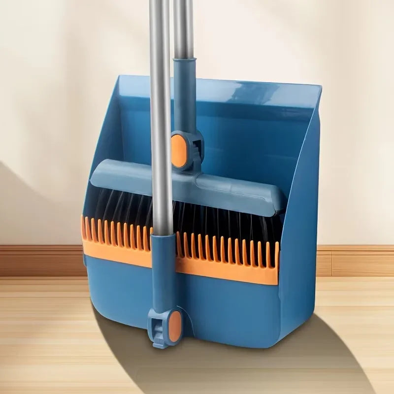 3-in-1 Rotatable Foldable Magnetic Broom and Dustpan Set with Thick Bristles for Pet Hair Removal Home Cleaning