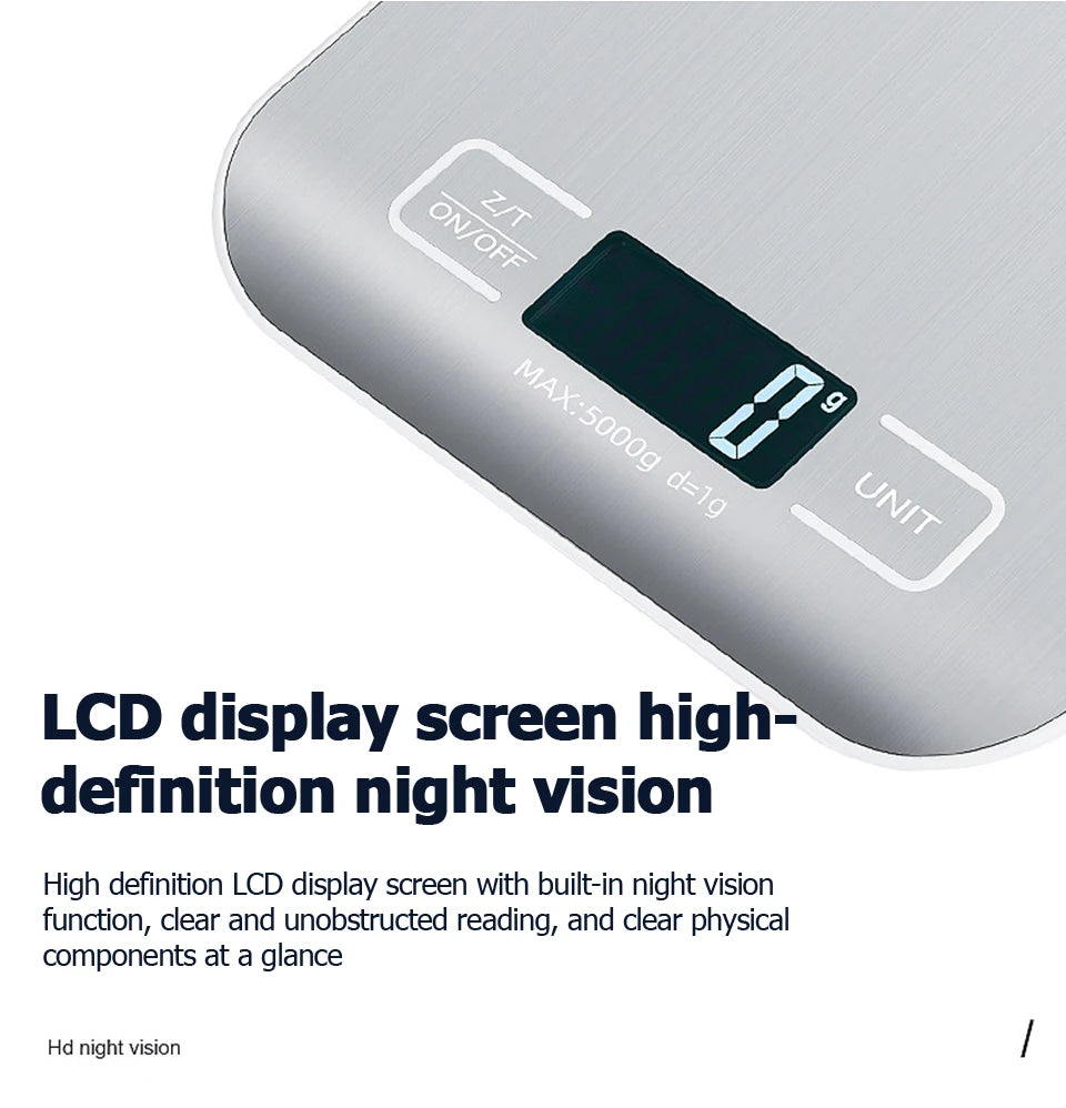 Báscula de cocina digital de 5 kg/10 kg con pantalla LCD, báscula electrónica de acero inoxidable, para el hogar, joyería, alimentos, aperitivos, herramientas para hornear