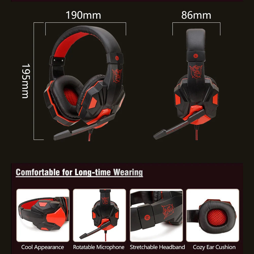 Auriculares para juegos con luz LED, micrófono, estéreo, graves profundos, para PC, portátil, PS4, Xbox